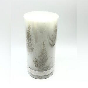 dw Home Embedded Pillar Candle White with Fern Leaves 3x6 Pillar Scented Candle
